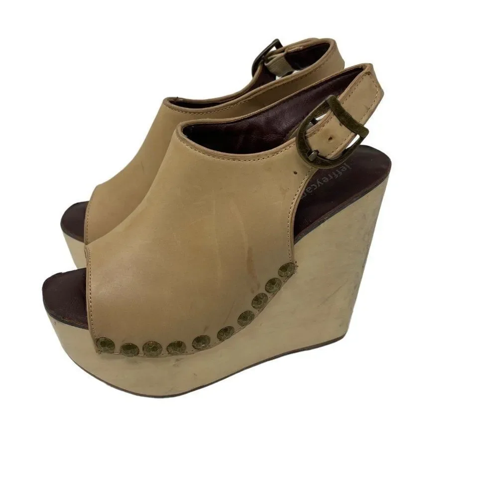 Jeffrey Campbell clogs cream leather US 5.5M BoxD Wood platforms